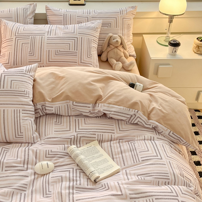 91家纺网 家纺一手货源 找家纺 瑞莱 2025新款纯棉磨毛印花四件套 迷宫