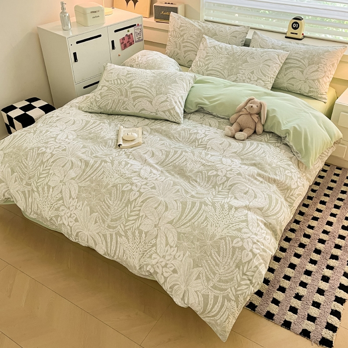 91家纺网 家纺一手货源 找家纺 瑞莱 2025新款纯棉磨毛印花四件套 热带雨林