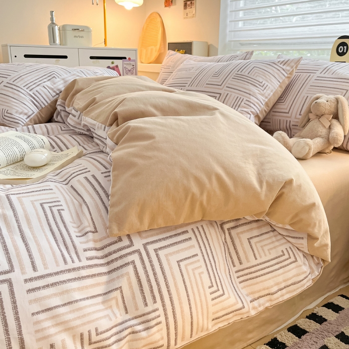 91家纺网 家纺一手货源 找家纺 瑞莱 2025新款纯棉磨毛印花四件套 迷宫