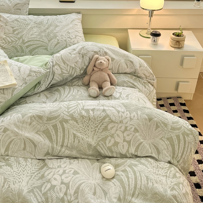 91家纺网 家纺一手货源 找家纺 瑞莱 2025新款纯棉磨毛印花四件套 热带雨林