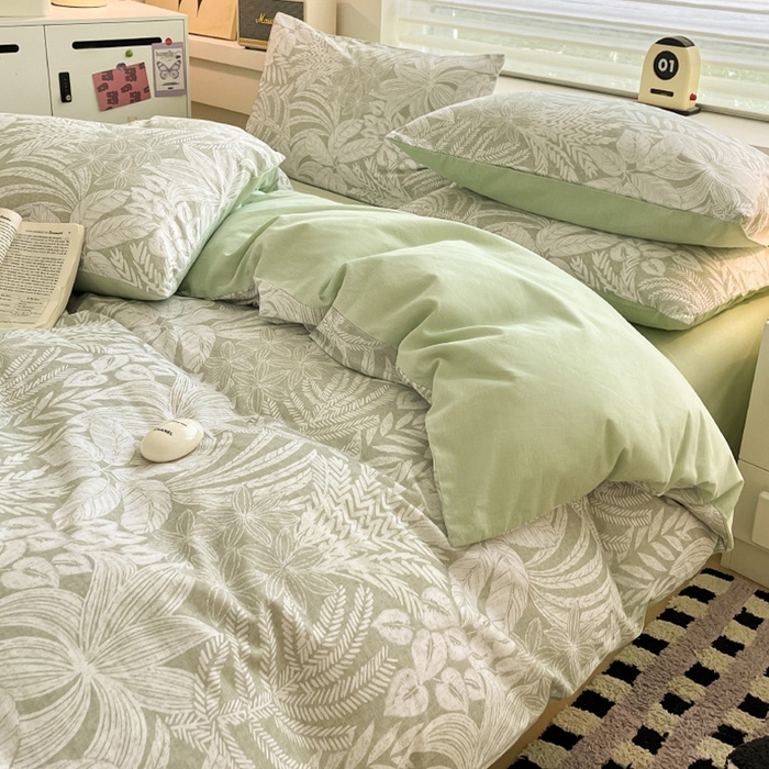 91家纺网 家纺一手货源 找家纺 瑞莱 2025新款纯棉磨毛印花四件套 热带雨林