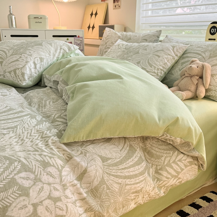 91家纺网 家纺一手货源 找家纺 瑞莱 2025新款纯棉磨毛印花四件套 热带雨林