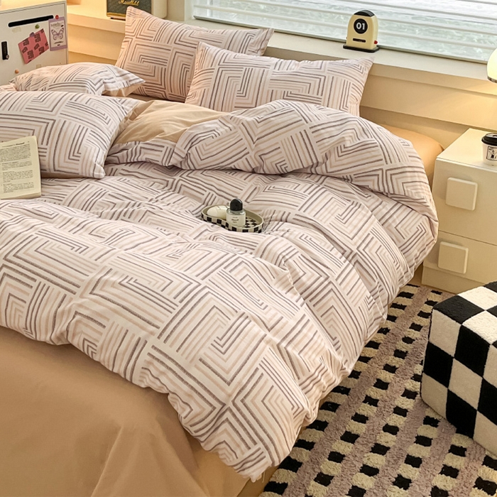 91家纺网 家纺一手货源 找家纺 瑞莱 2025新款纯棉磨毛印花四件套 迷宫