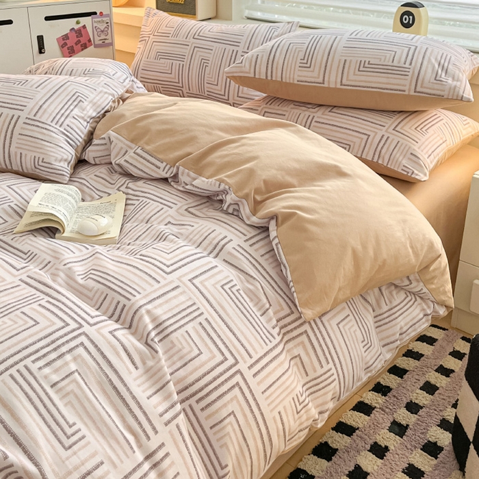 91家纺网 家纺一手货源 找家纺 瑞莱 2025新款纯棉磨毛印花四件套 迷宫