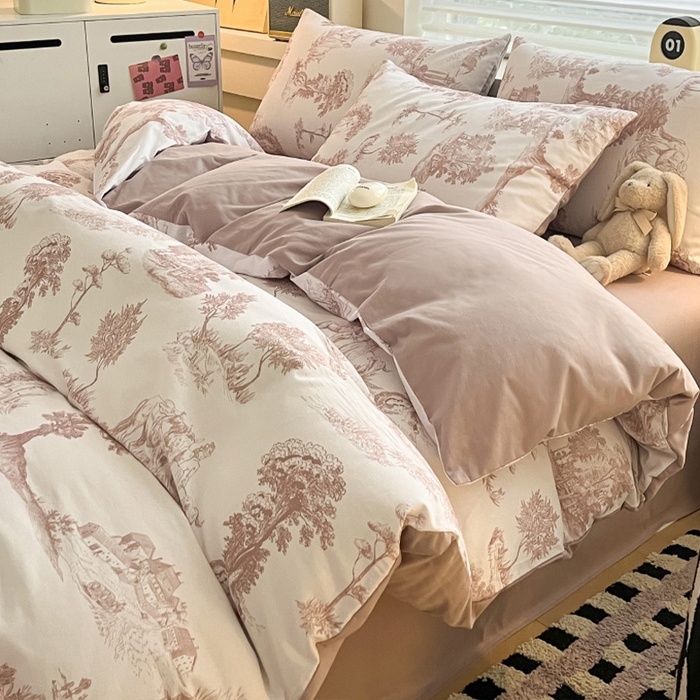 91家纺网 家纺一手货源 找家纺 瑞莱 2025新款纯棉磨毛印花四件套 呼啸山庄