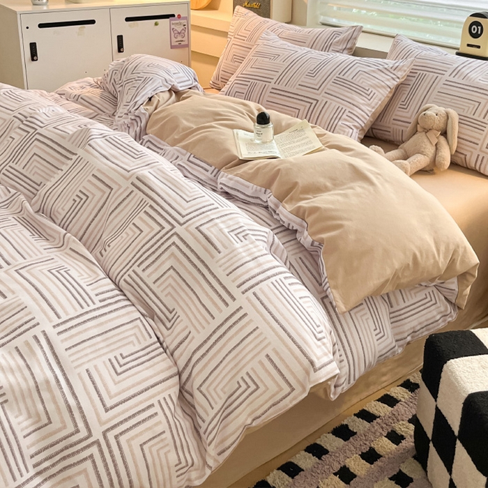 91家纺网 家纺一手货源 找家纺 瑞莱 2025新款纯棉磨毛印花四件套 迷宫