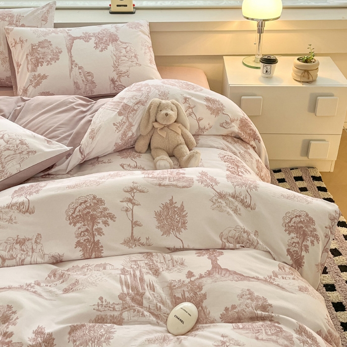 91家纺网 家纺一手货源 找家纺 瑞莱 2025新款纯棉磨毛印花四件套 呼啸山庄