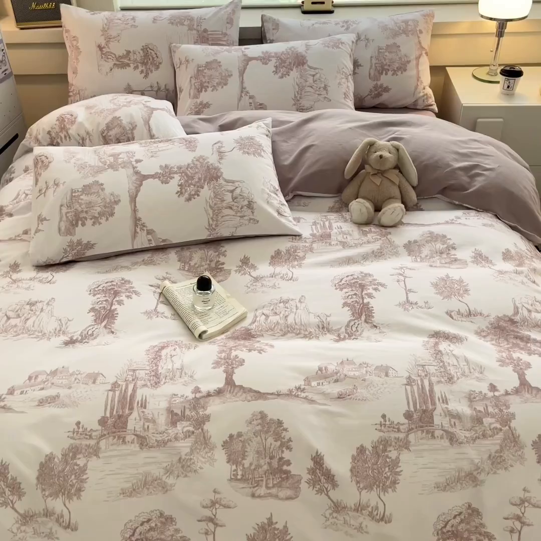 91家纺网 家纺一手货源 找家纺 瑞莱 2025新款纯棉磨毛印花四件套 呼啸山庄