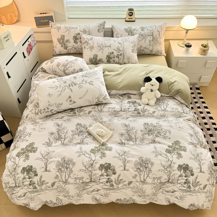 91家纺网 家纺一手货源 找家纺 瑞莱 2025新款纯棉磨毛印花四件套 万物生灵