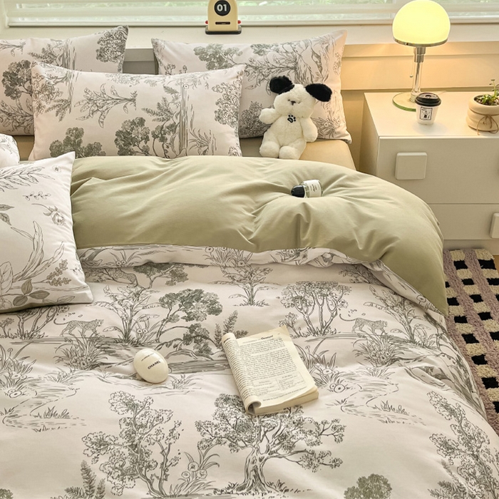 91家纺网 家纺一手货源 找家纺 瑞莱 2025新款纯棉磨毛印花四件套 万物生灵