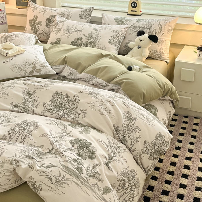 91家纺网 家纺一手货源 找家纺 瑞莱 2025新款纯棉磨毛印花四件套 万物生灵