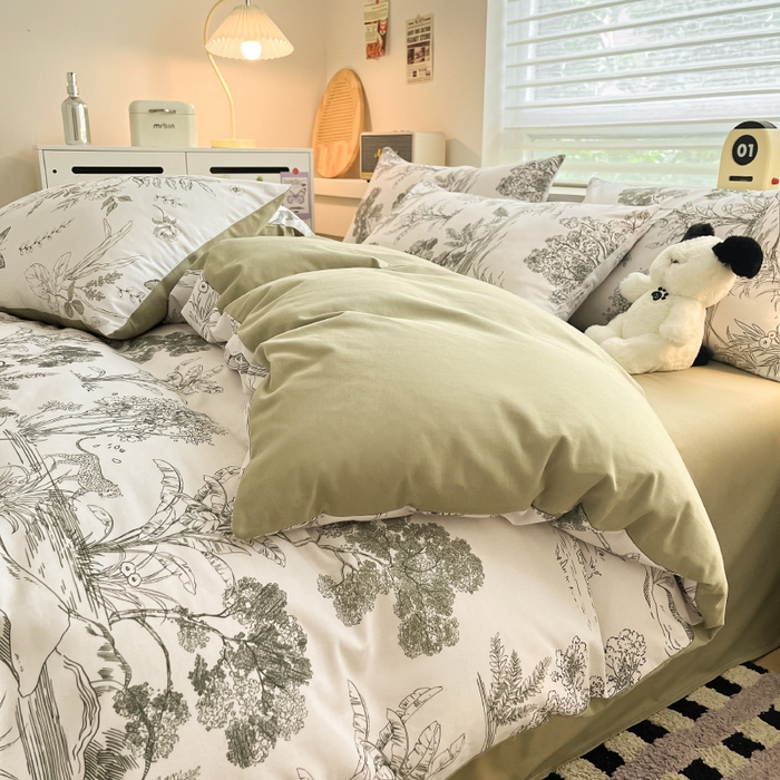 91家纺网 家纺一手货源 找家纺 瑞莱 2025新款纯棉磨毛印花四件套 万物生灵