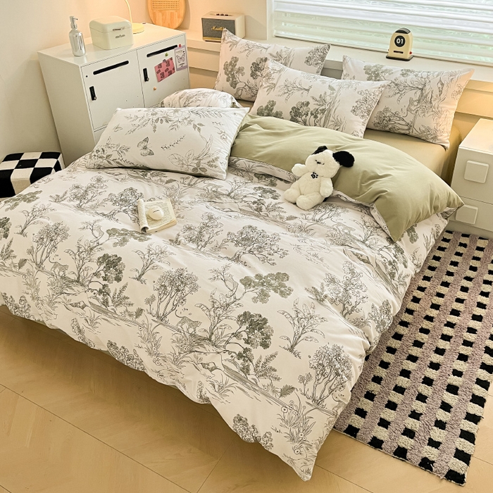 91家纺网 家纺一手货源 找家纺 瑞莱 2025新款纯棉磨毛印花四件套 万物生灵