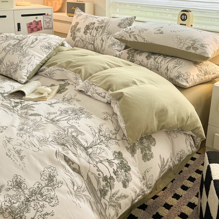 91家纺网 家纺一手货源 找家纺 瑞莱 2025新款纯棉磨毛印花四件套 万物生灵