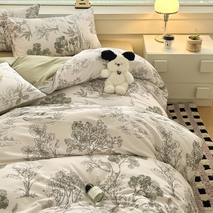 91家纺网 家纺一手货源 找家纺 瑞莱 2025新款纯棉磨毛印花四件套 万物生灵