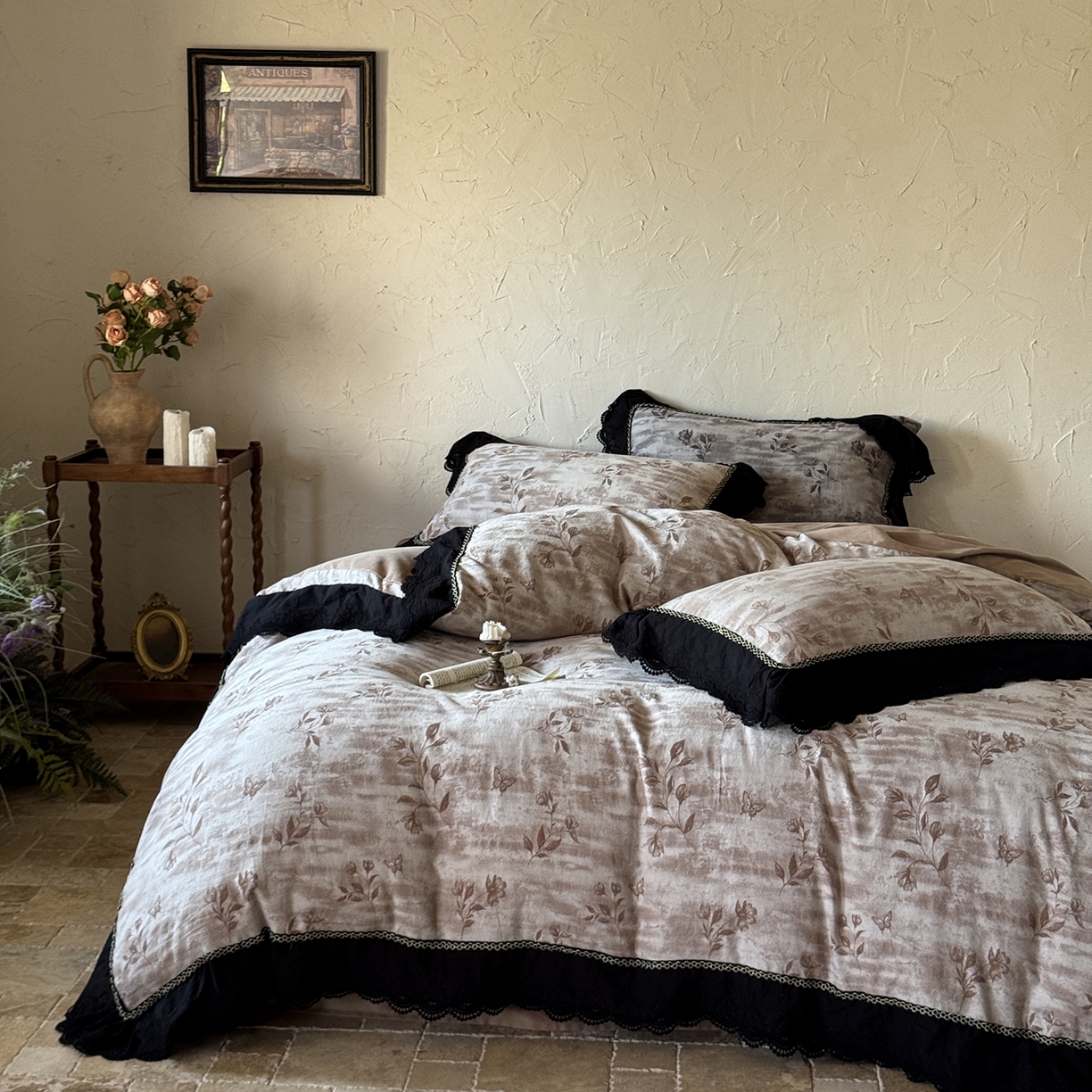 91家纺网 家纺一手货源 找家纺 淑女公社家纺 2025秋冬新款60支大提花全棉磨毛四件套-花语漫漫 花语漫漫-棕