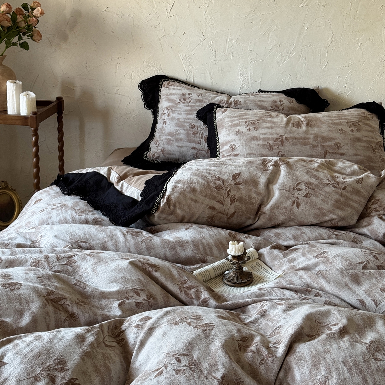 91家纺网 家纺一手货源 找家纺 淑女公社家纺 2025秋冬新款60支大提花全棉磨毛四件套-花语漫漫 花语漫漫-棕