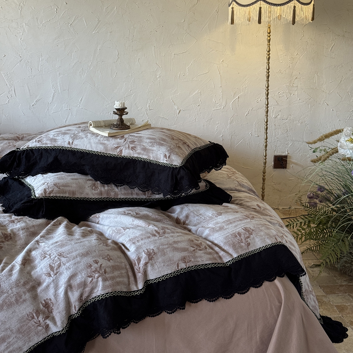 91家纺网 家纺一手货源 找家纺 淑女公社家纺 2025秋冬新款60支大提花全棉磨毛四件套-花语漫漫 花语漫漫-棕