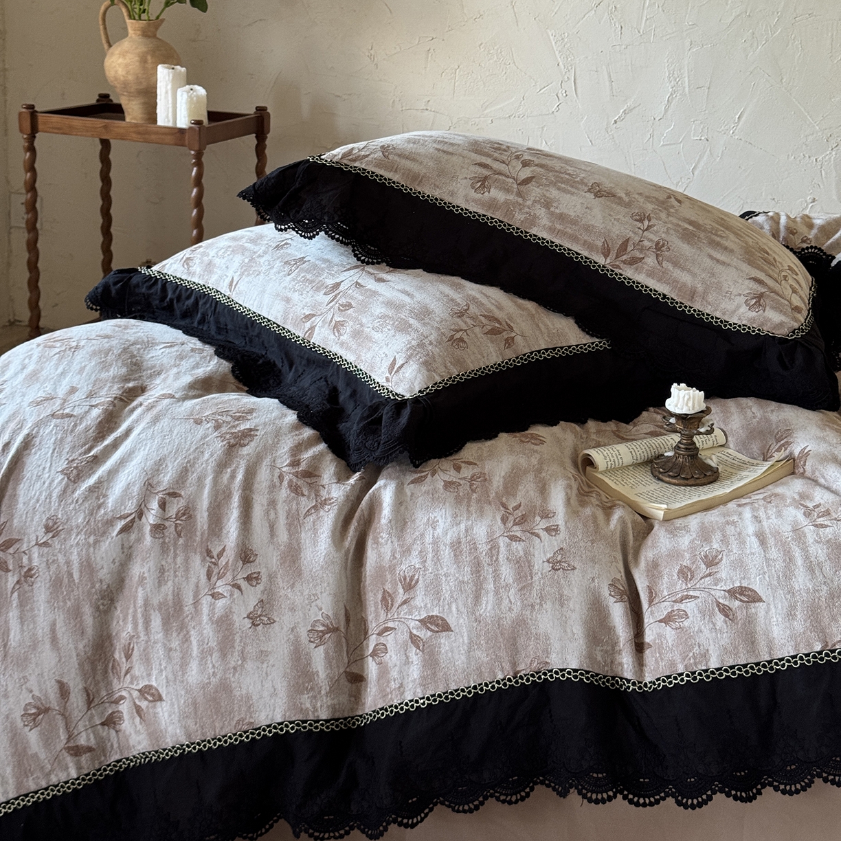 91家纺网 家纺一手货源 找家纺 淑女公社家纺 2025秋冬新款60支大提花全棉磨毛四件套-花语漫漫 花语漫漫-棕