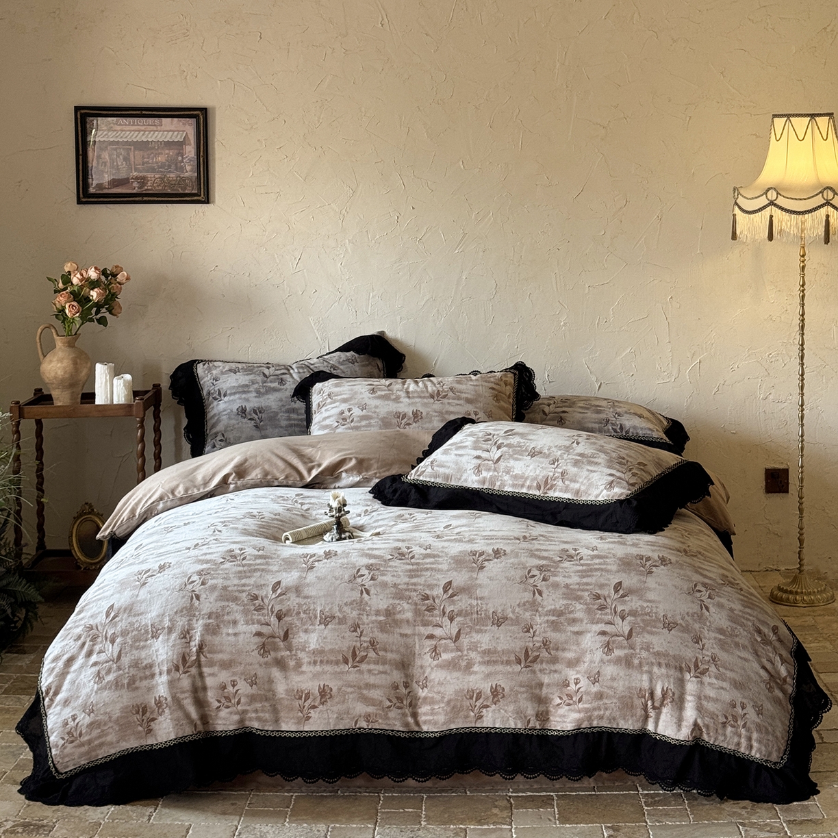 91家纺网 家纺一手货源 找家纺 淑女公社家纺 2025秋冬新款60支大提花全棉磨毛四件套-花语漫漫 花语漫漫-棕