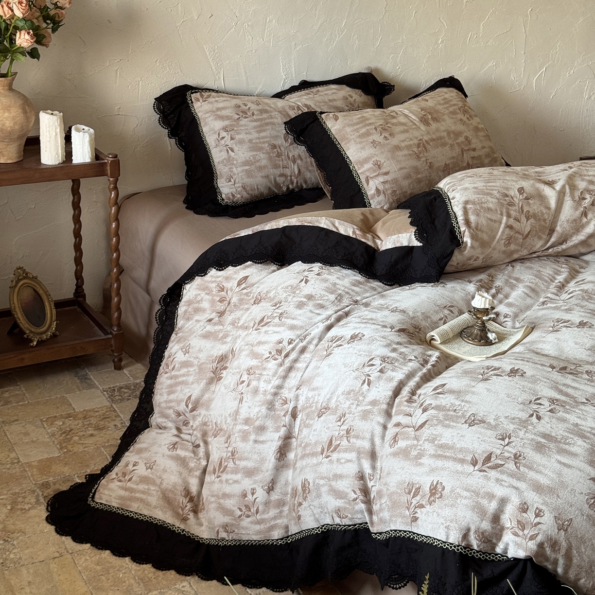 91家纺网 家纺一手货源 找家纺 淑女公社家纺 2025秋冬新款60支大提花全棉磨毛四件套-花语漫漫 花语漫漫-棕