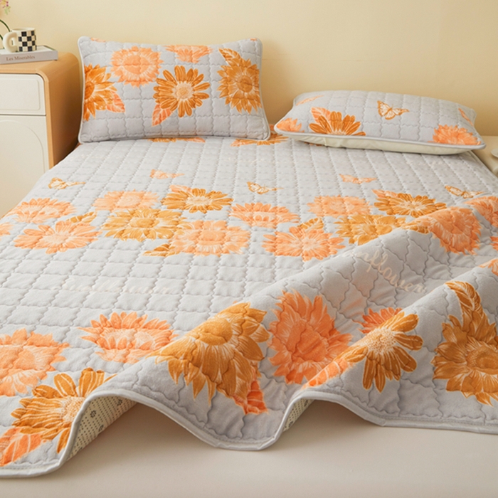 91家纺网 家纺一手货源 找家纺 柏薇 2025新款全消光牛奶绒床垫可水洗机洗床护垫 向日葵