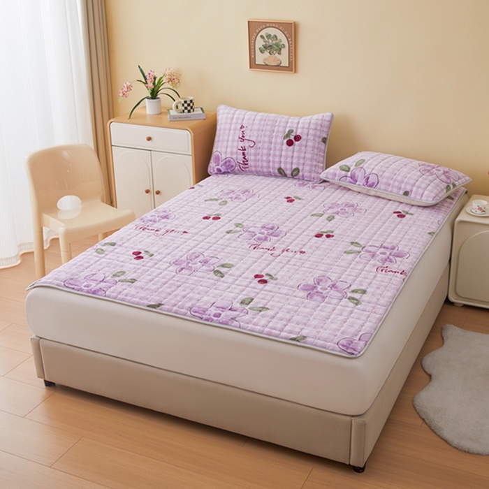 柏薇 2025新款全消光牛奶绒床垫可水洗机洗床护垫 粉紫梅花