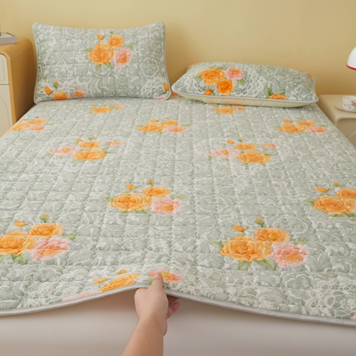 91家纺网 家纺一手货源 找家纺 柏薇 2025新款全消光牛奶绒床垫可水洗机洗床护垫 玫瑰恋人黄