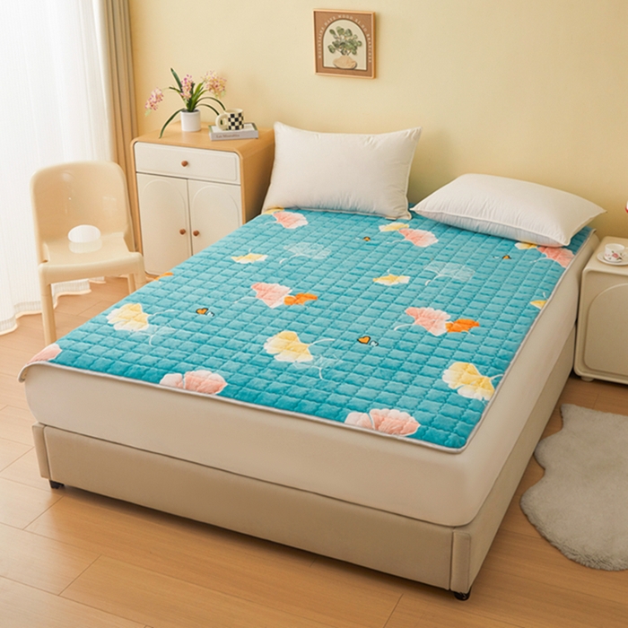 柏薇 2025新款全消光牛奶绒床垫可水洗机洗床护垫 银杏叶