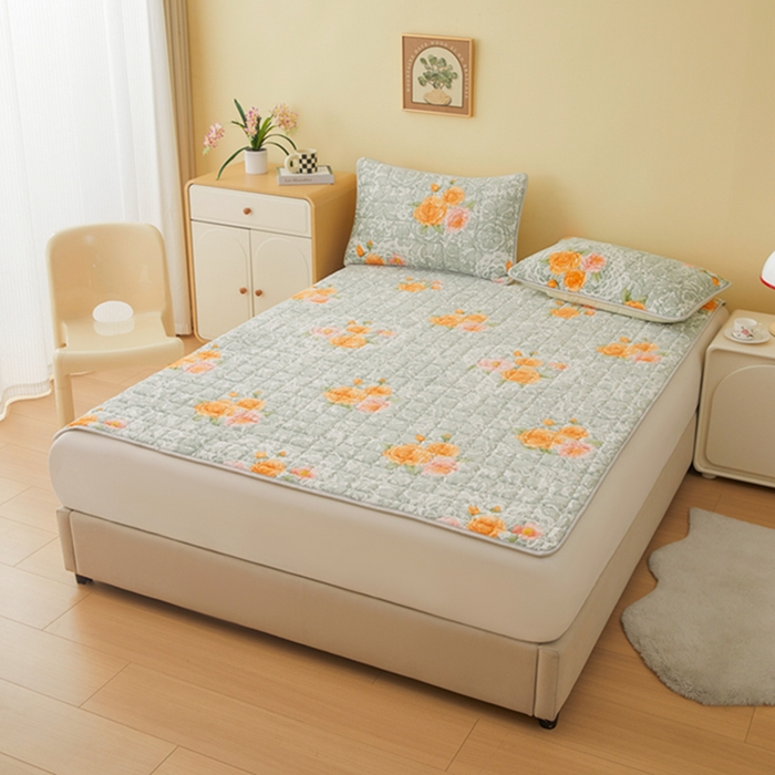 柏薇 2025新款全消光牛奶绒床垫可水洗机洗床护垫 玫瑰恋人黄