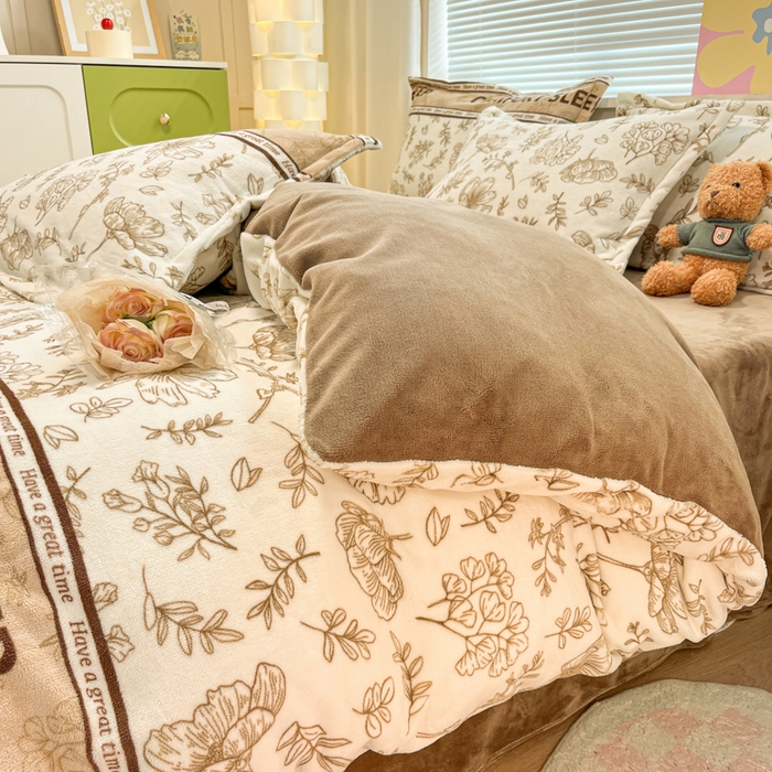 91家纺网 家纺一手货源 找家纺 慕尚家纺 2025新款高克重田园花卉类加厚牛奶绒3.5kg四件套 安逸