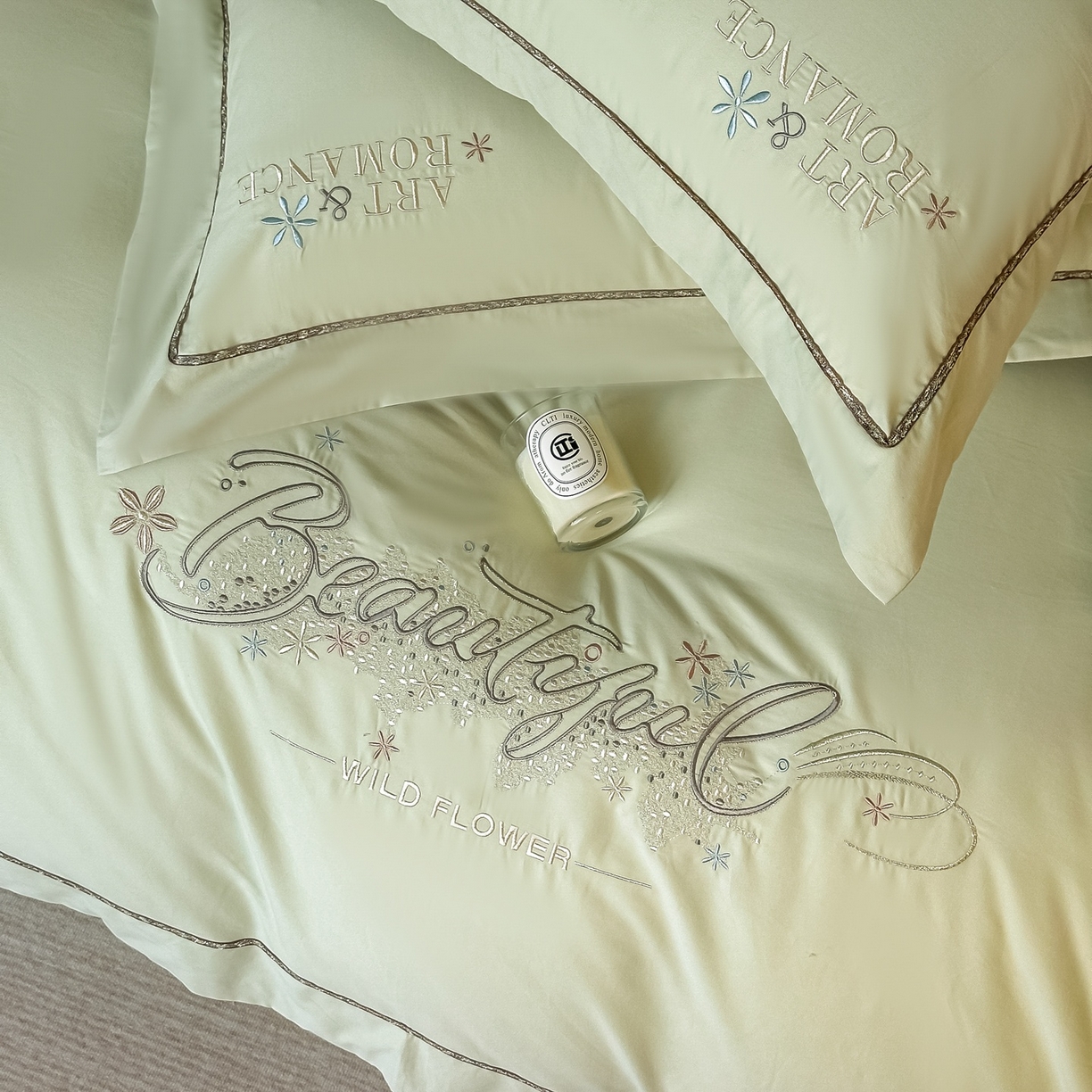 91家纺网 家纺一手货源 找家纺 曲之慕 2025新款高端全棉纯棉长绒棉磨毛刺绣四件套【高端礼盒】 古驰绿