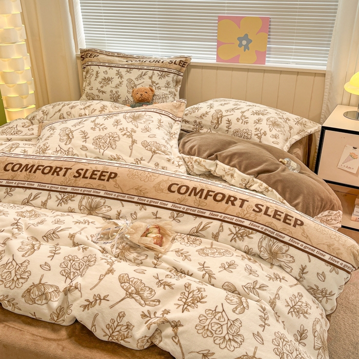 91家纺网 家纺一手货源 找家纺 慕尚家纺 2025新款高克重田园花卉类加厚牛奶绒3.5kg四件套 安逸