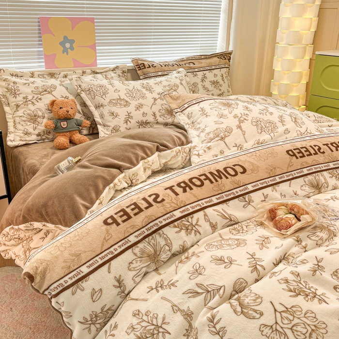 91家纺网 家纺一手货源 找家纺 慕尚家纺 2025新款高克重田园花卉类加厚牛奶绒3.5kg四件套 安逸