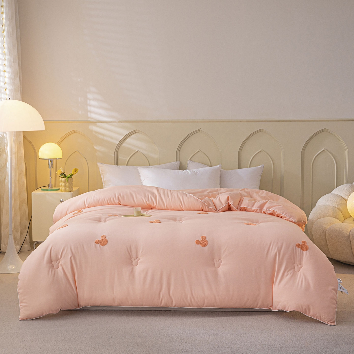 91家纺网 家纺一手货源 找家纺 一加一 2025新款中科院抗菌毛巾刺绣大豆被被子被芯-米奇 米奇-粉