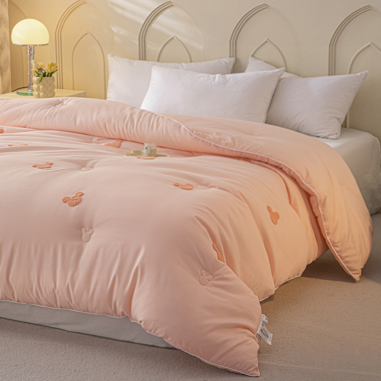 91家纺网 家纺一手货源 找家纺 一加一 2025新款中科院抗菌毛巾刺绣大豆被被子被芯-米奇 米奇-粉