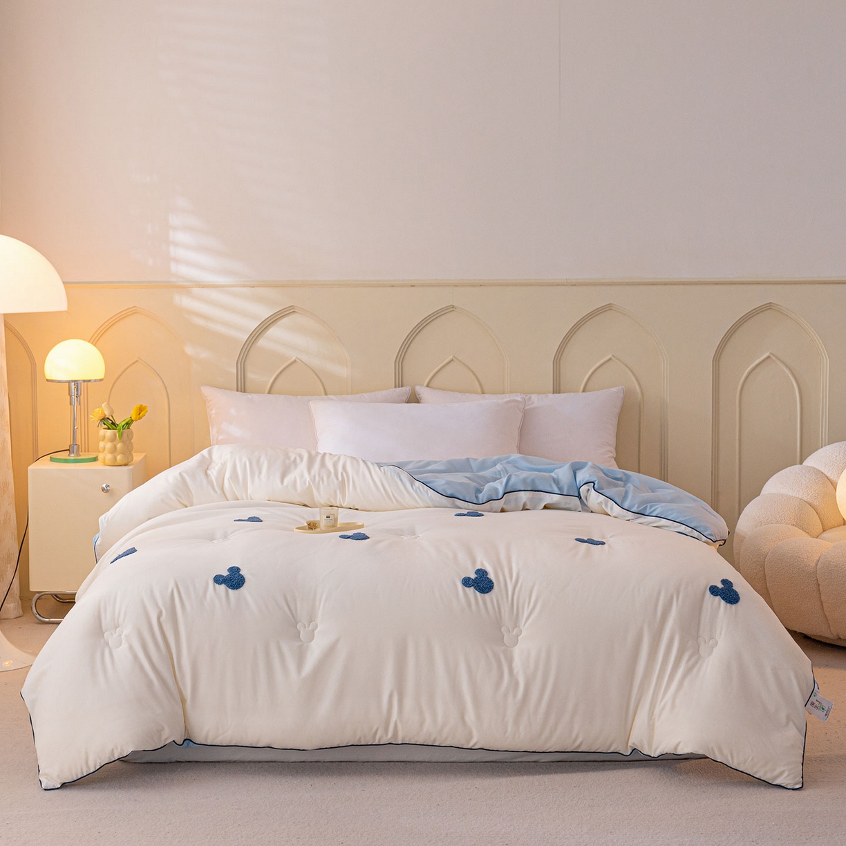 91家纺网 家纺一手货源 找家纺 一加一 2025新款中科院抗菌毛巾刺绣大豆被被子被芯-米奇 米奇-白＋蓝