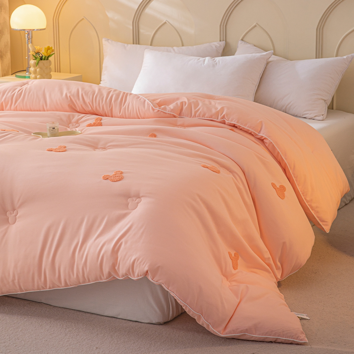 91家纺网 家纺一手货源 找家纺 一加一 2025新款中科院抗菌毛巾刺绣大豆被被子被芯-米奇 米奇-粉