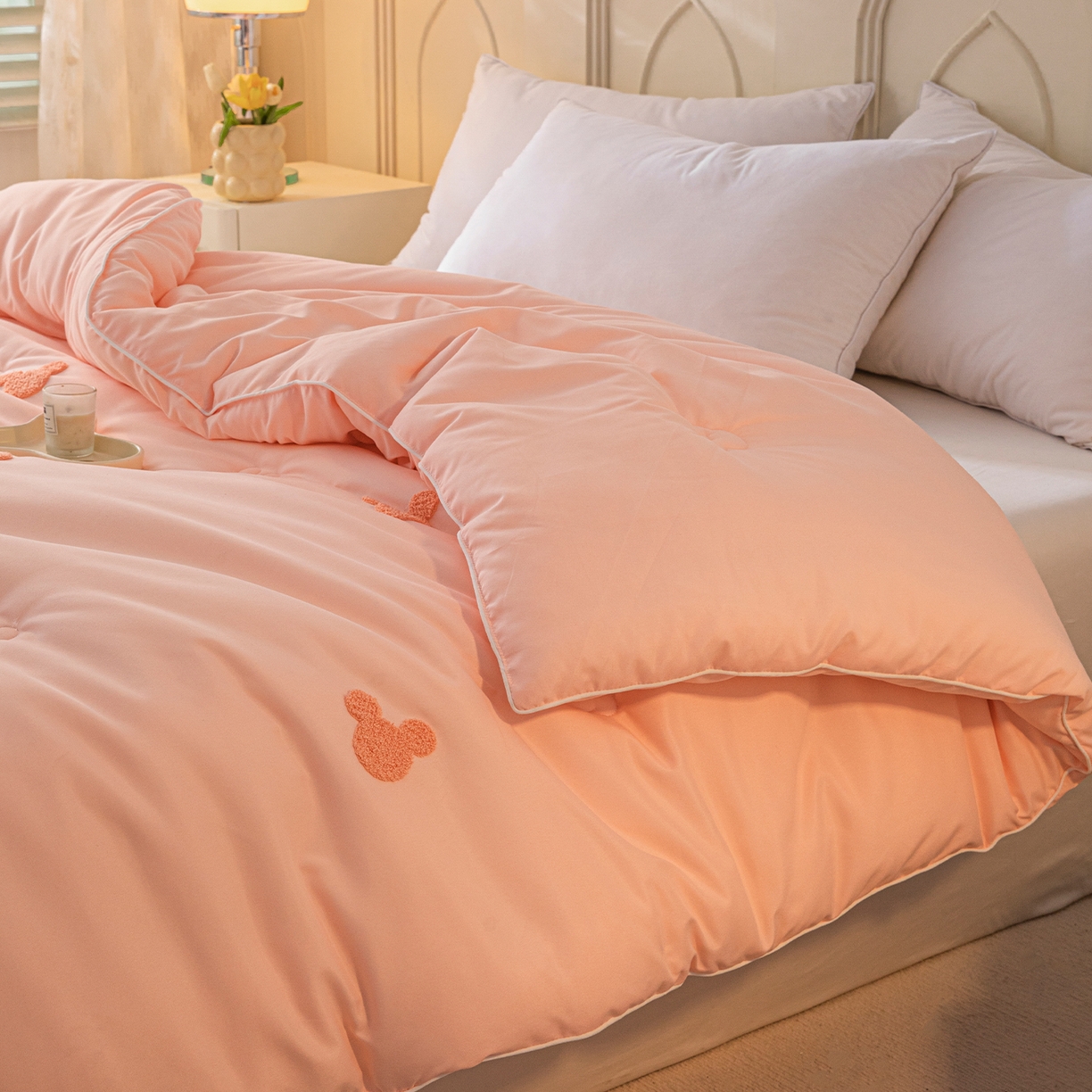 91家纺网 家纺一手货源 找家纺 一加一 2025新款中科院抗菌毛巾刺绣大豆被被子被芯-米奇 米奇-粉