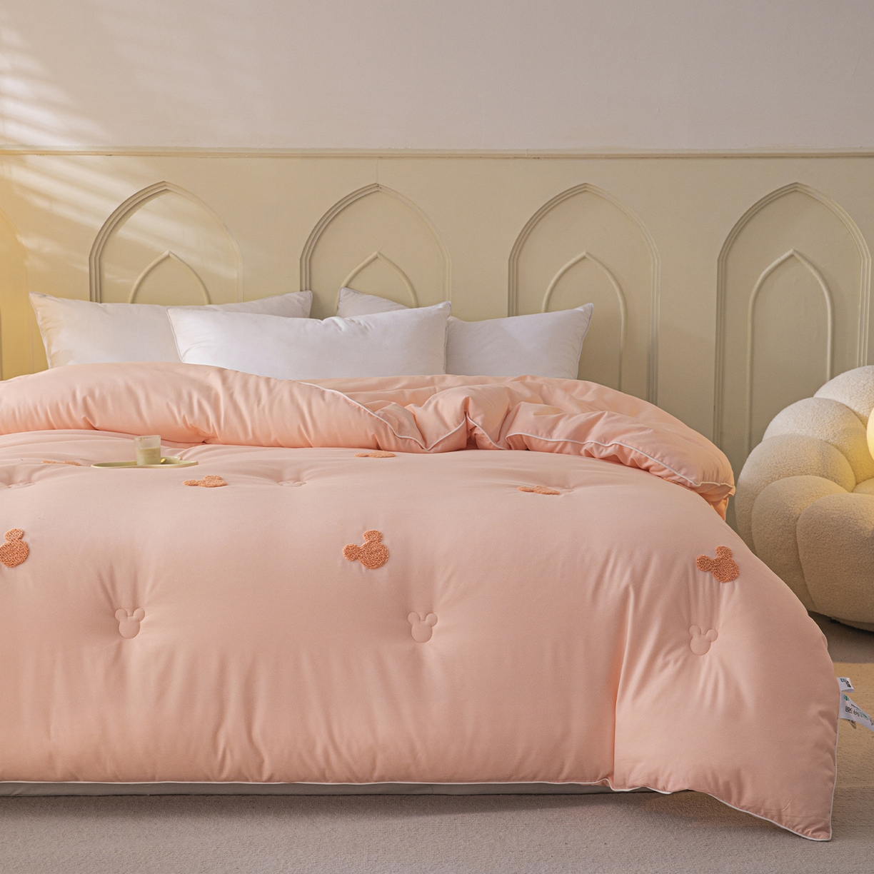 91家纺网 家纺一手货源 找家纺 一加一 2025新款中科院抗菌毛巾刺绣大豆被被子被芯-米奇 米奇-粉