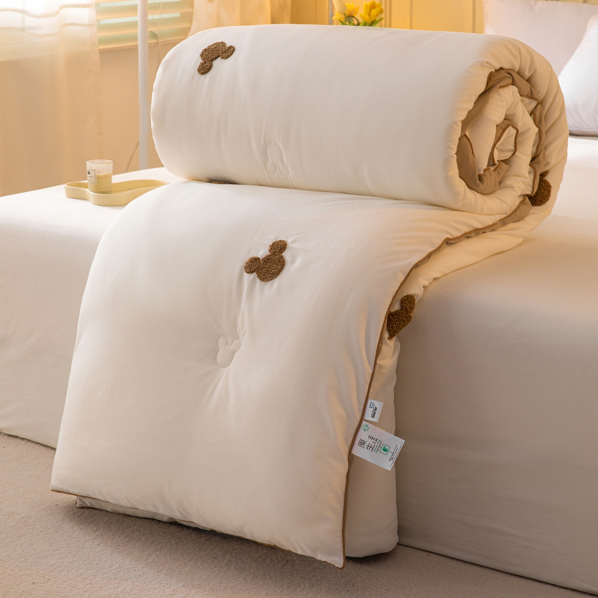 一加一 2025新款中科院抗菌毛巾刺绣大豆被被子被芯-米奇 米奇-白＋咖