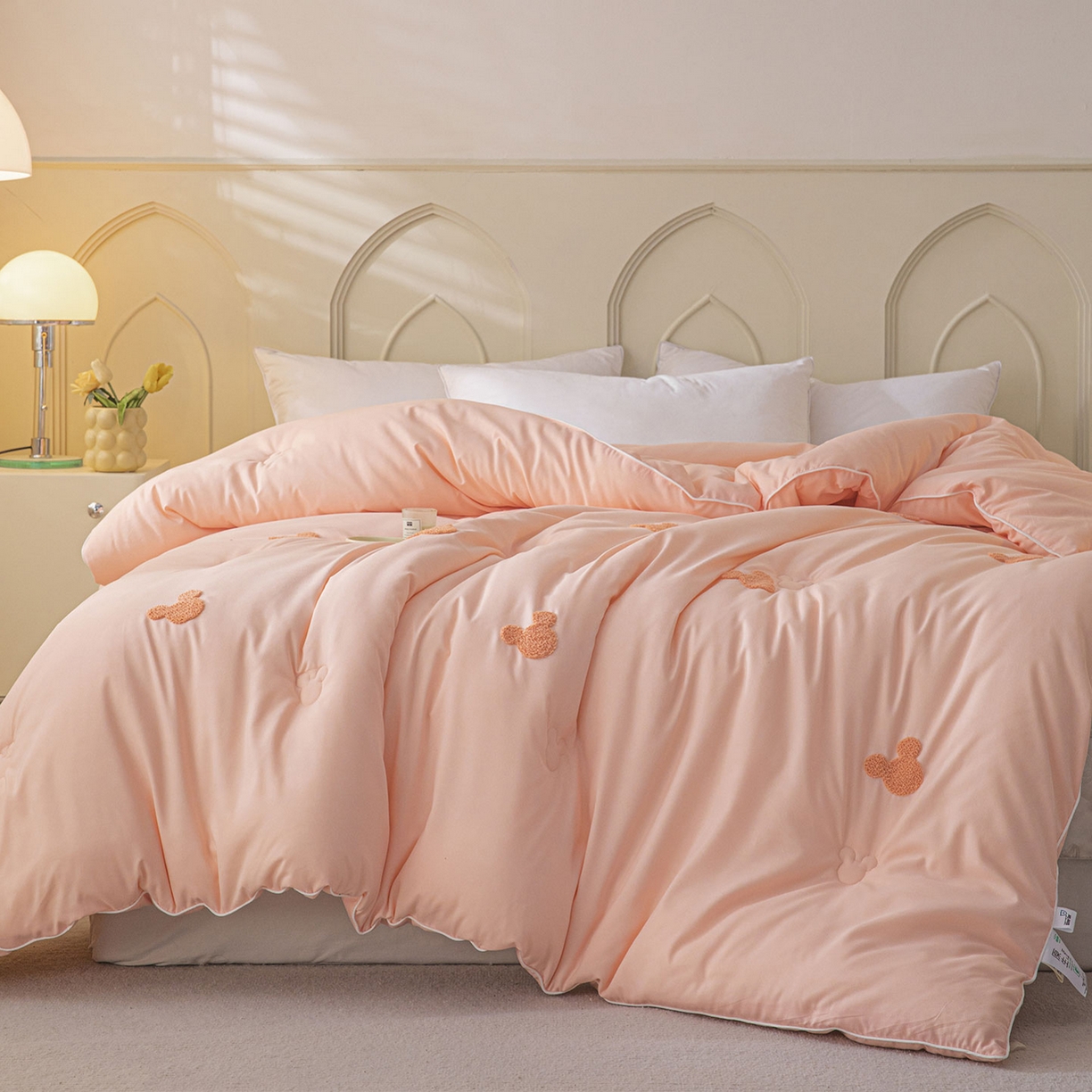 91家纺网 家纺一手货源 找家纺 一加一 2025新款中科院抗菌毛巾刺绣大豆被被子被芯-米奇 米奇-粉