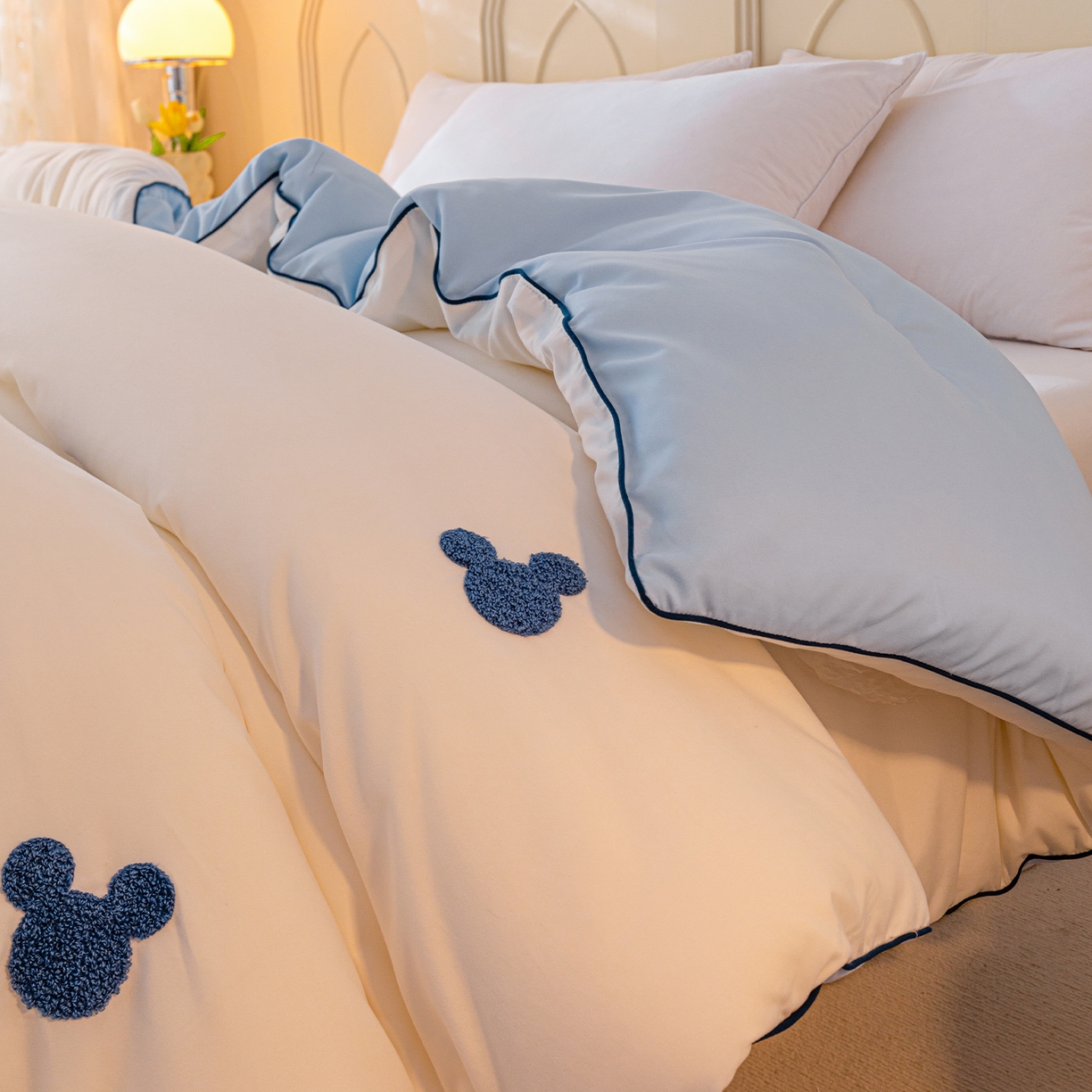 91家纺网 家纺一手货源 找家纺 一加一 2025新款中科院抗菌毛巾刺绣大豆被被子被芯-米奇 米奇-白＋蓝