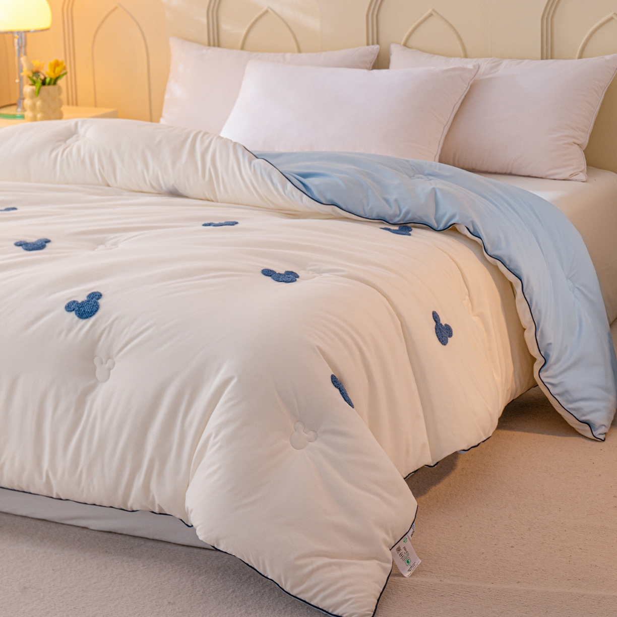 91家纺网 家纺一手货源 找家纺 一加一 2025新款中科院抗菌毛巾刺绣大豆被被子被芯-米奇 米奇-白＋蓝