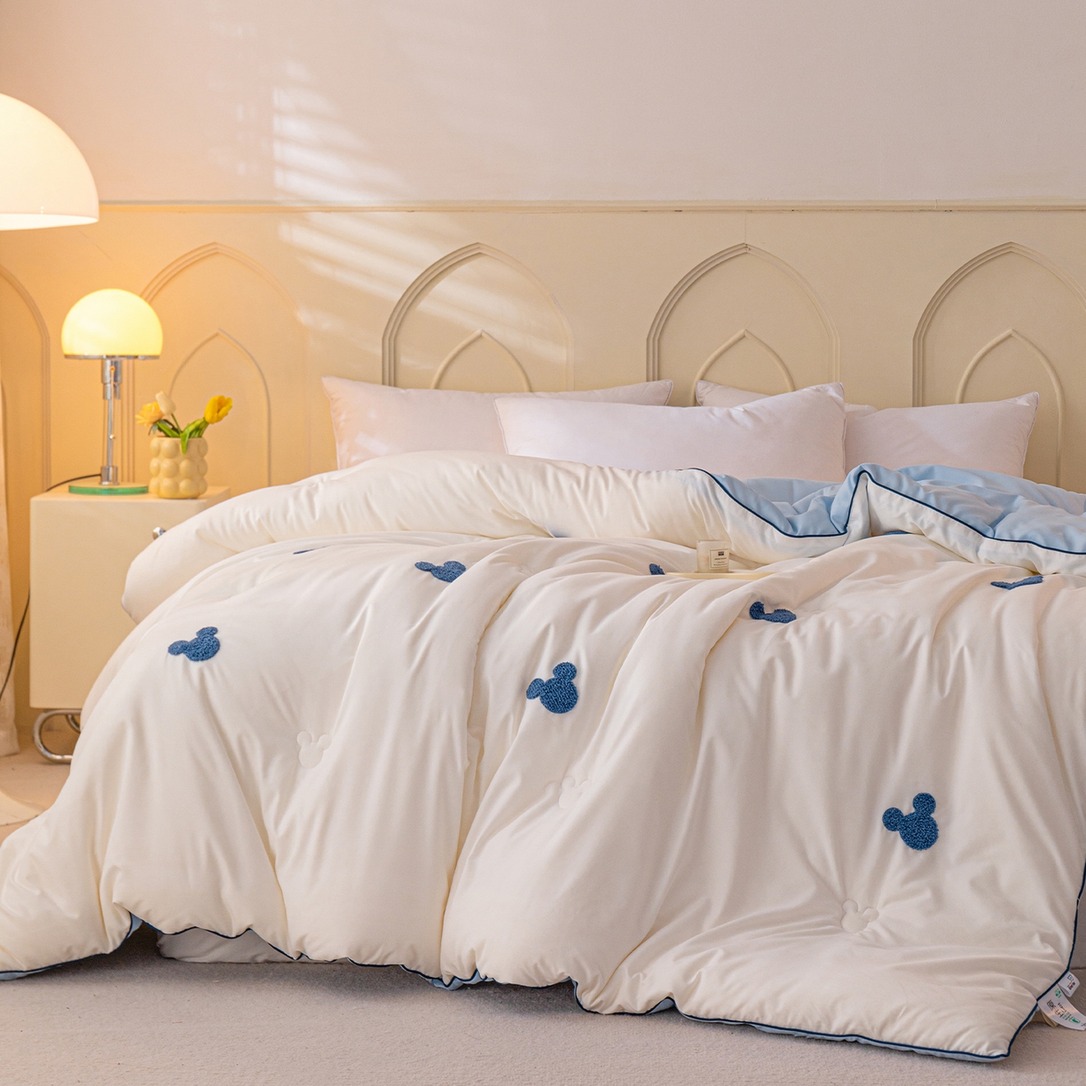 91家纺网 家纺一手货源 找家纺 一加一 2025新款中科院抗菌毛巾刺绣大豆被被子被芯-米奇 米奇-白＋蓝