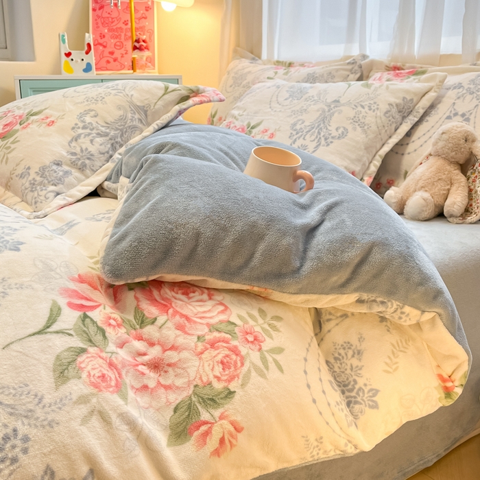 91家纺网 家纺一手货源 找家纺 慕尚家纺 2025新款高克重田园花卉类加厚牛奶绒3.5kg四件套 画意