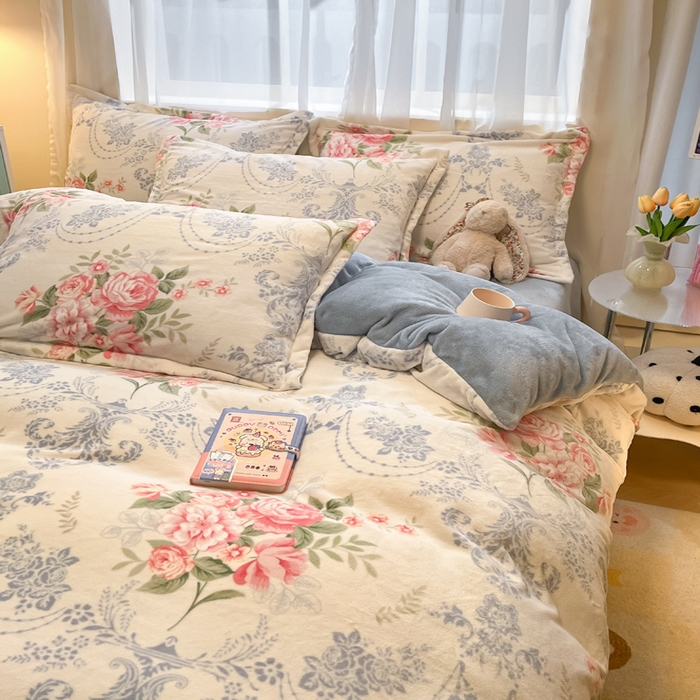 91家纺网 家纺一手货源 找家纺 慕尚家纺 2025新款高克重田园花卉类加厚牛奶绒3.5kg四件套 画意
