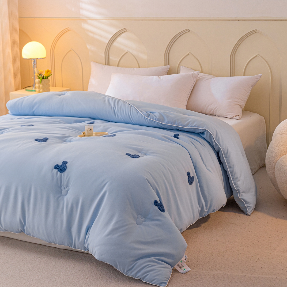 91家纺网 家纺一手货源 找家纺 一加一 2025新款中科院抗菌毛巾刺绣大豆被被子被芯-米奇 米奇-蓝
