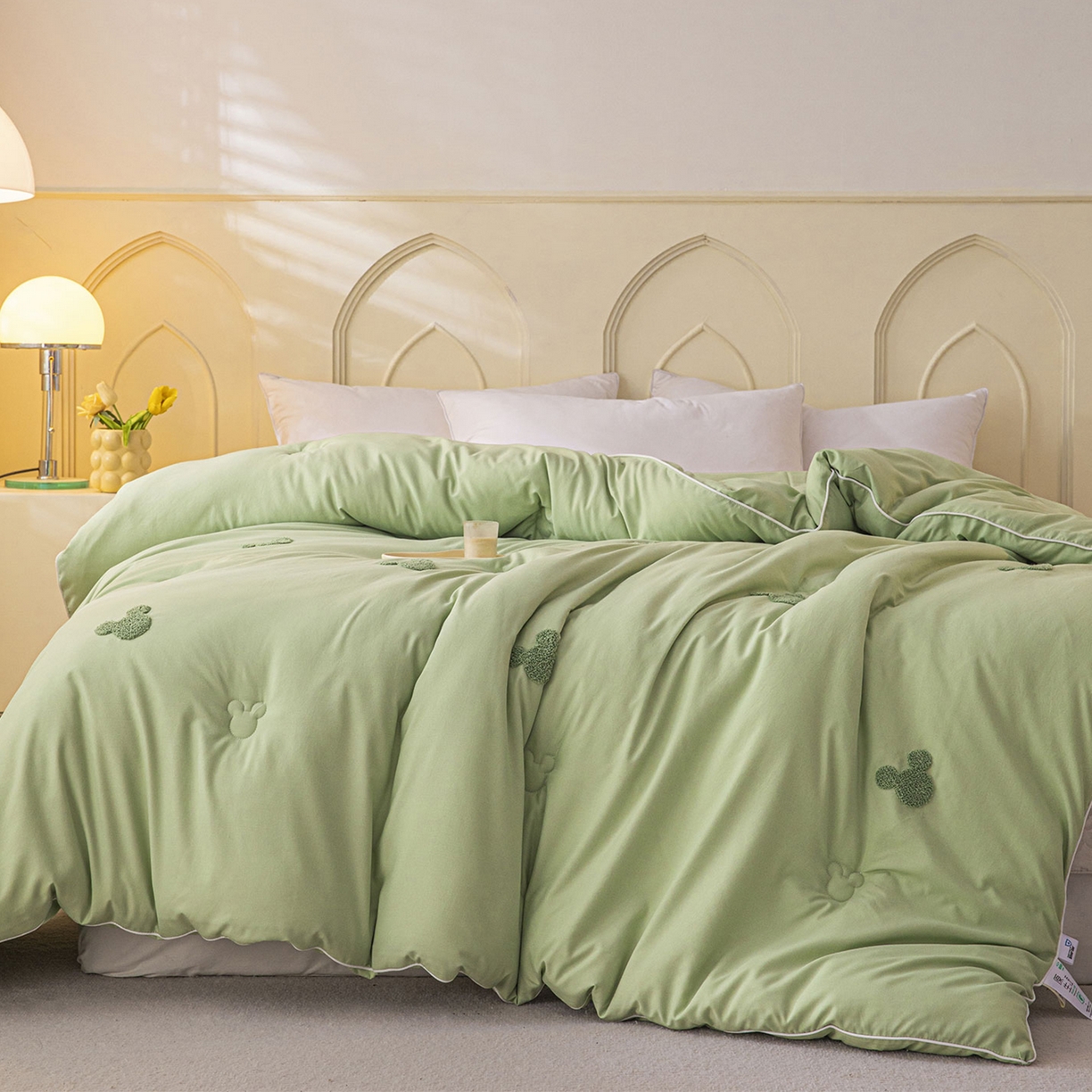 91家纺网 家纺一手货源 找家纺 一加一 2025新款中科院抗菌毛巾刺绣大豆被被子被芯-米奇 米奇-绿