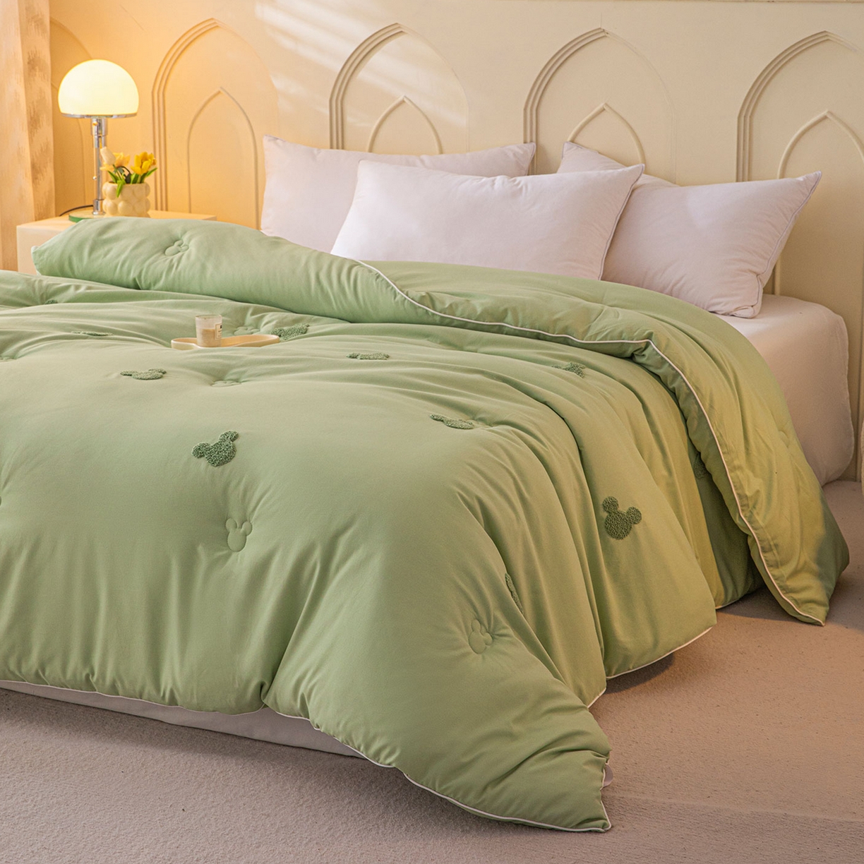 91家纺网 家纺一手货源 找家纺 一加一 2025新款中科院抗菌毛巾刺绣大豆被被子被芯-米奇 米奇-绿